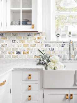 White Kitchen with Multi Color Marble Backsplash Tile BA6330