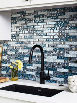 White Quartz Blue White Subway Glass Backsplash Tile BA8011