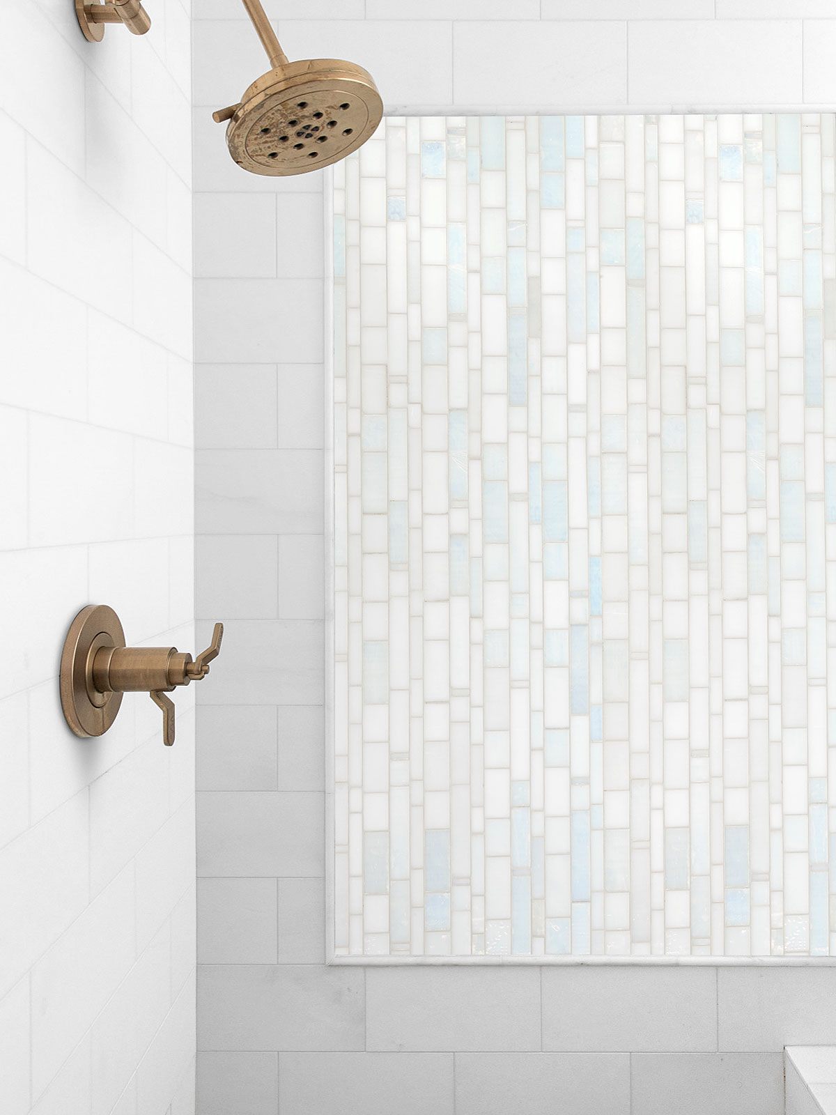 White Shower with Pearl Glass Subway Tile BA7016