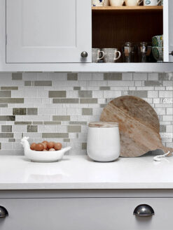 Gray Cabinet with Diamond Glass Artisan Mosaic Tile BA7020