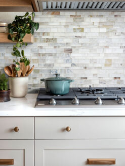 Gray Cabinet with Opal Glass Artisan Mosaic Tile BA7015