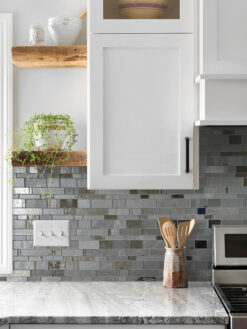 Gray Countertop with Gray Glass Artisan Mosaic Tile BA7018