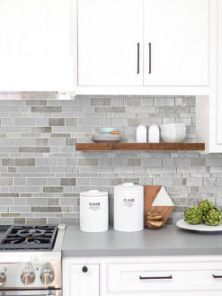 Gray Quartz Countertop with Diamond Glass Artisan Mosaic Tile BA7020