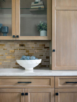 Light Brown Cabinet with Brown Glass Artisan Mosaic Tile BA7019
