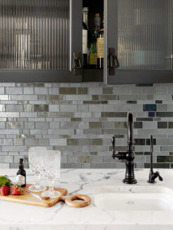Marble Countertop with Gray Glass Artisan Mosaic Tile BA7018