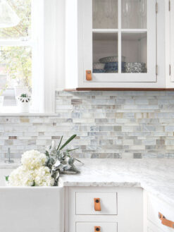 Marble Countertop with Opal Glass Artisan Mosaic Tile BA7015