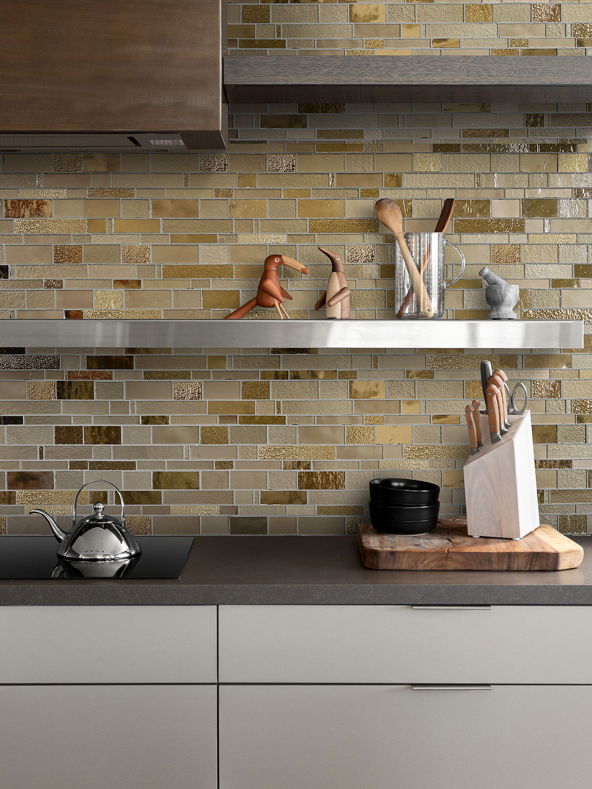 Modern Kitchen with Brown Glass Artisan Mosaic Tile BA7019