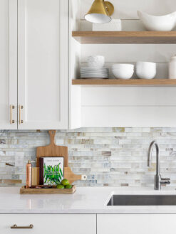 Quartz Cabinet with Opal Glass Artisan Mosaic Tile BA7015
