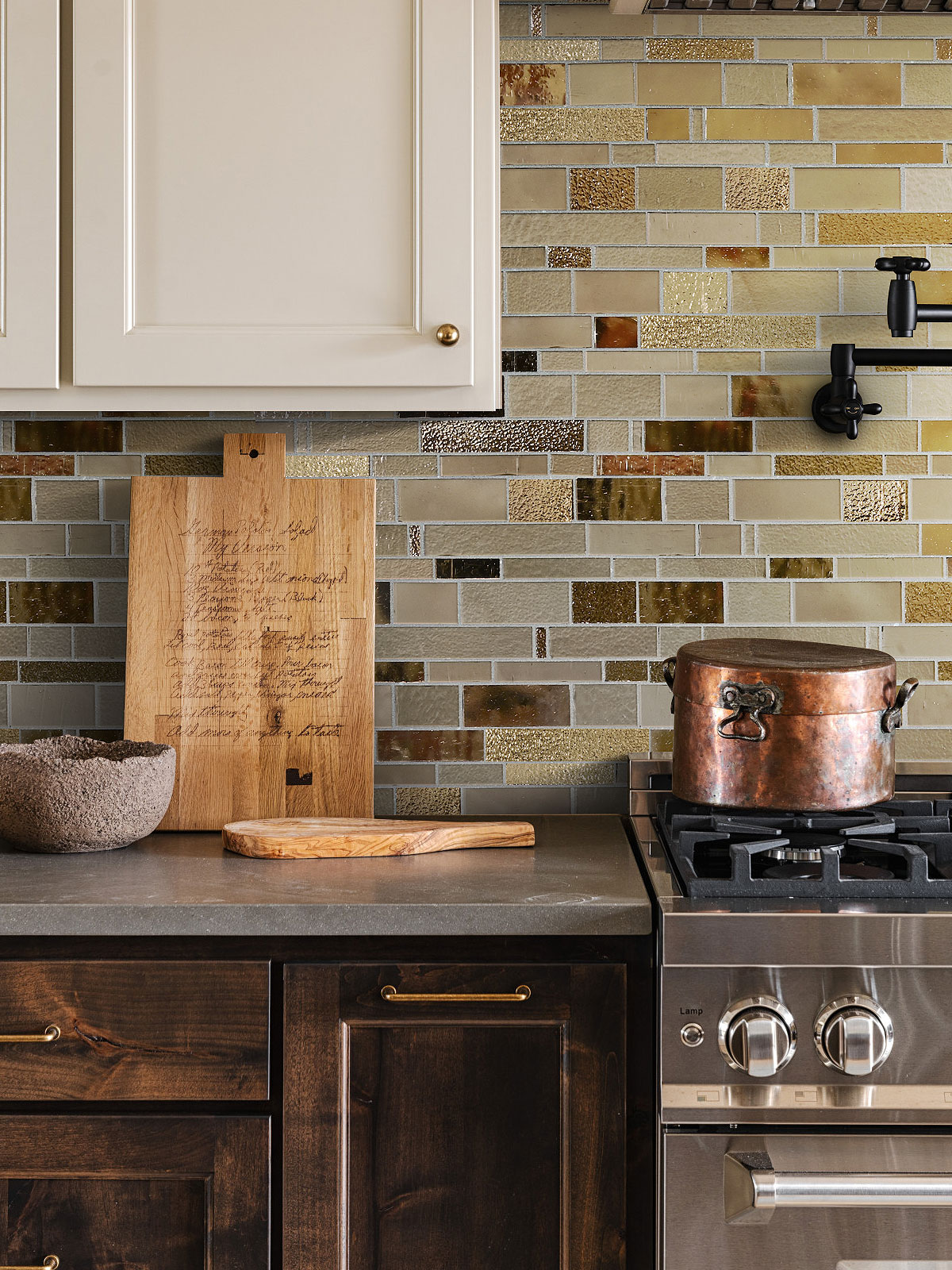 Rustic Cabinet with Brown Glass Artisan Mosaic Tile BA7019