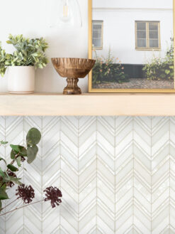Wall Shelf with Chevron Pearl Marble Backsplash Tile BA8030