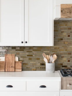 White Cabinet with Brown Glass Artisan Mosaic Tile BA7019