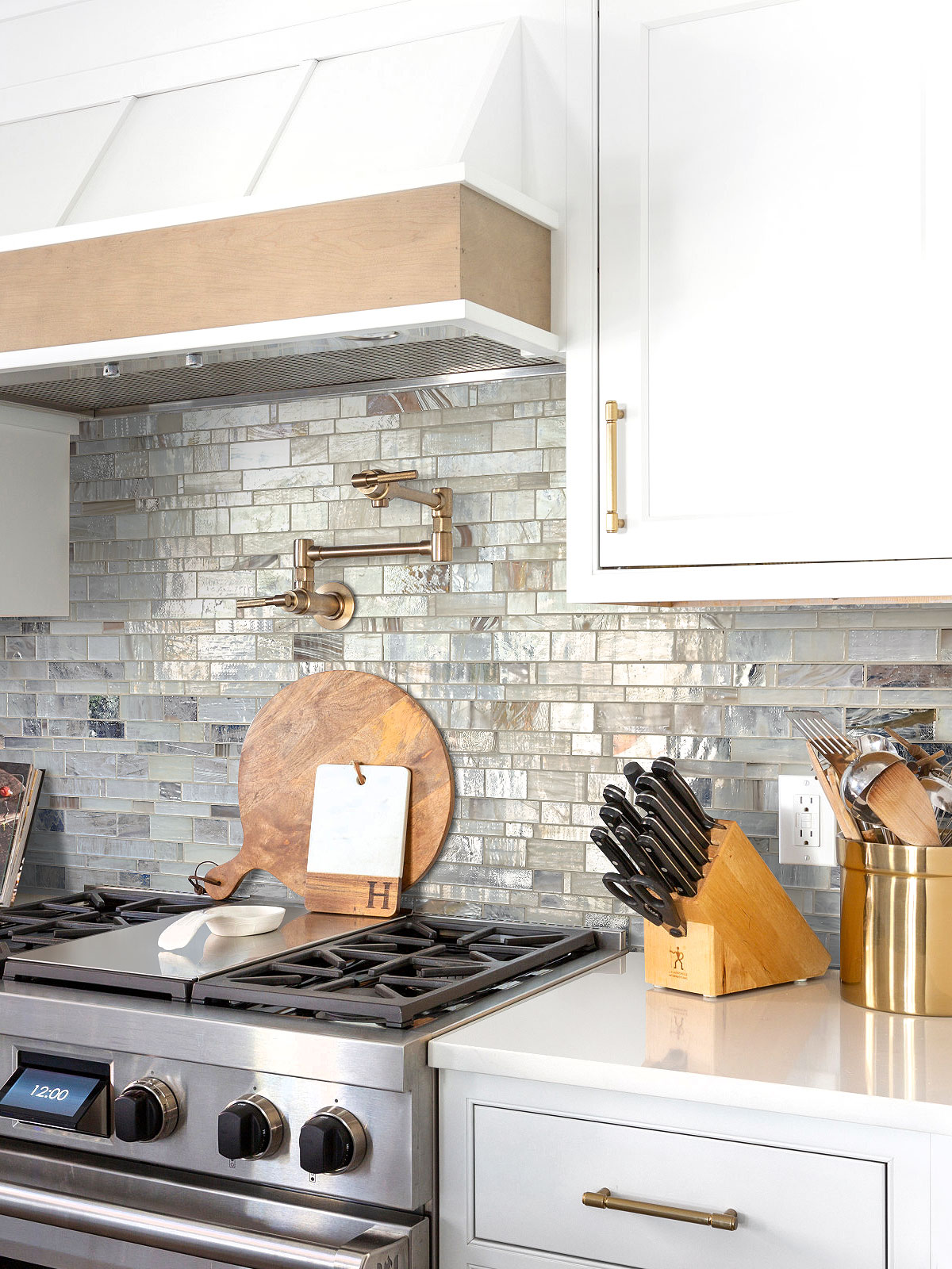 White Cabinet with Opal Glass Artisan Mosaic Tile BA7015