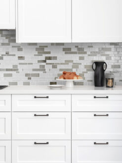 White Kitchen Cabinet with Diamond Glass Artisan Mosaic Tile BA7020