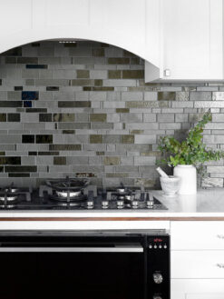White Kitchen with Gray Glass Artisan Mosaic Tile BA7018