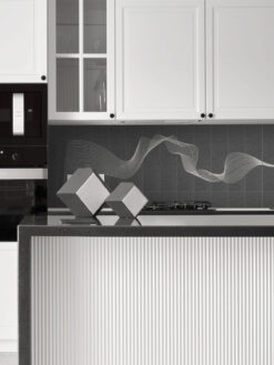Black Countertop with Modern Custom Engraved Black Stone Tile Backsplash BA9901