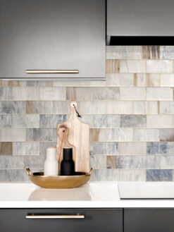 Brown Modern Cabinet with Beige Brown Glass Tile BA7015 Subway