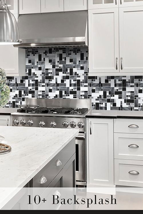Glass and Metal Tile Backsplash