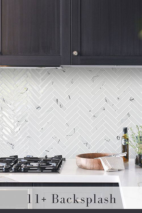 Marble Look Glass Tile Backsplash