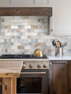 Two Tones Kitchen with Beige Brown Glass Tile BA7015 Subway