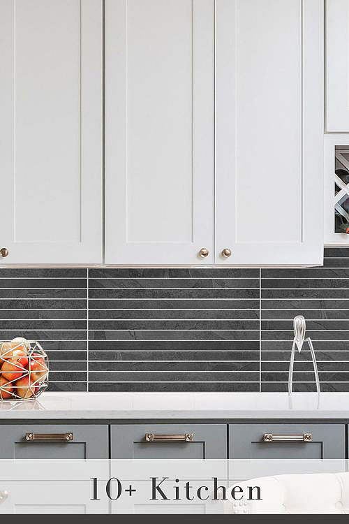 White Cabinets with Black Backsplash 1