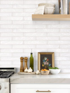 Beige Countertop with Milky White Glass Subway Backsplash Tile BA6707