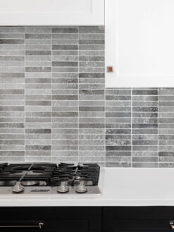 Black Cabinet with Modern Gray Metallic Backsplash Tile BA6205
