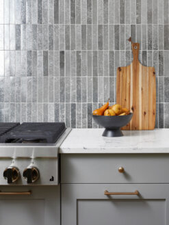 Gray Cabinet with Modern Gray Metallic Backsplash Tile BA6205
