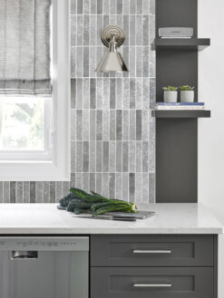 Gray Cabinets Countertop with Modern Gray Metallic Backsplash Tile BA6205