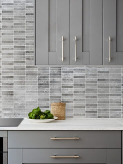 Gray Kitchen Cabinet with Modern Gray Metallic Backsplash Tile BA6205