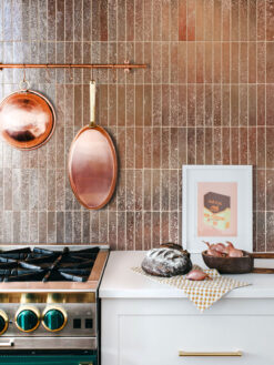 White Cabinet Countertop with Modern Rose Gold Metallic Backsplash Tile BA6206