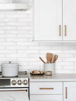 White Countertop with Milky White Glass Subway Backsplash Tile BA6707