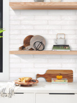 White Kitchen with Milky White Glass Subway Backsplash Tile BA6707