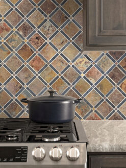 Brown Beige Countertop with Slate Brown Gray Backsplash Tile BA1068