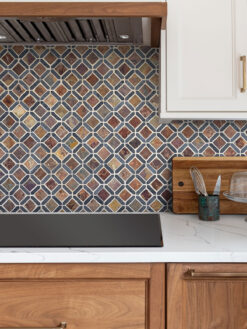 Brown Kitchen with Rusty Brown Gray Diamond Slate Backsplash Tile BA1067