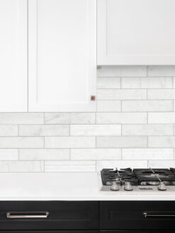 Dark Cabinet with Large White Marble Subway Backsplash Tile BA8035