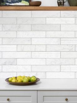 Gray Countertop with Large White Marble Subway Backsplash Tile BA8035