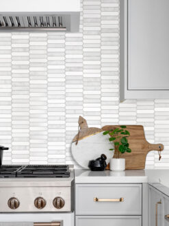 Light Gray Cabinet with Modern Picket Marble Backsplash Tile BA6321