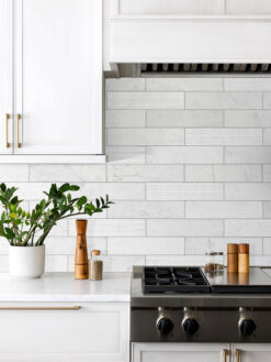 White Kitchen with Large White Marble Subway Backsplash Tile BA8035