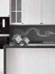 Black Countertop with Modern Custom Engraved Black Stone Tile Backsplash BA9901