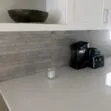 Gray moden backsplash white quartz countertop BA1038