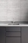 Contemporary Kitchen Gray Cabinet Countertop And Backsplash Tile