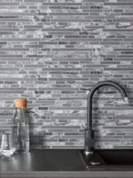 Gray glass marble kitchen backsplash cabinet cambria quartz countertop BA1037