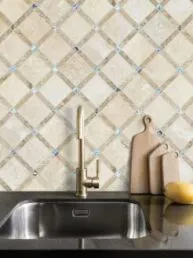Ligth Dark Travertine Backsplash Tile With iridescent Glass Insert BA1029 Mosaic