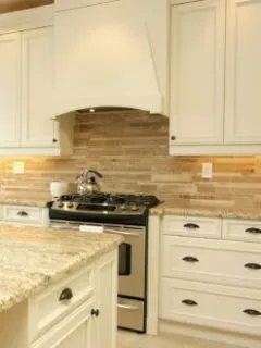 Giallo ornamental travertine backsplash beige kitchen cabinet BA1024