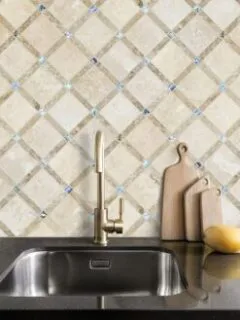Ligth Dark Travertine Backsplash Tile With iridescent Glass Insert BA1029 Mosaic