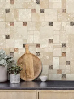 Light Beige Travertine with Glass Backsplash Tile BA1043