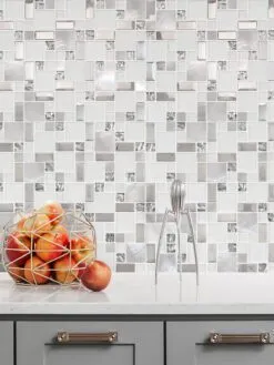 White Glass Metal Kitchen Backsplash Tile BA1138
