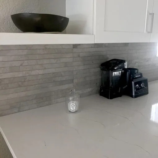 Gray moden backsplash white quartz countertop BA1038