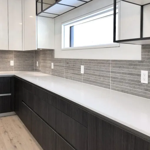 White modern countertop gray limestone backsplash tile BA1038
