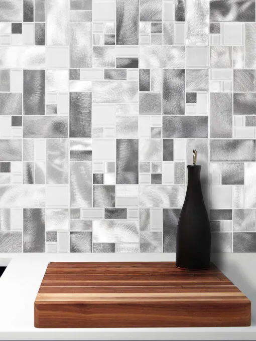 Modern Glass Metal Gray Backsplash tile BA1118